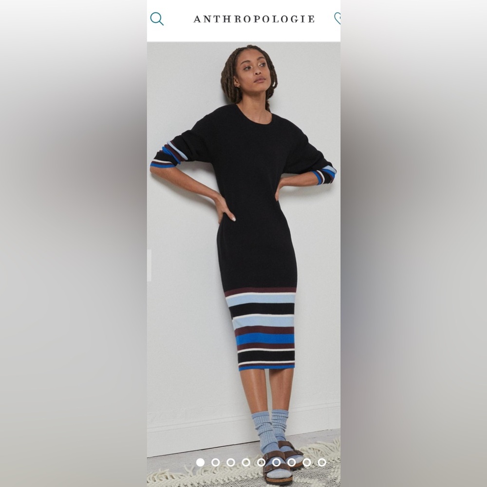 Anthropologie {saturday sunday} Parvati Midi Dress in Black/Multi Stripe size XS